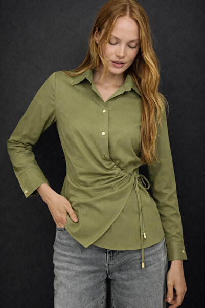 HAKKE Şık Asimetrik Kesim Yan Bağcıklı Drapeli Kadın GÖMLEK