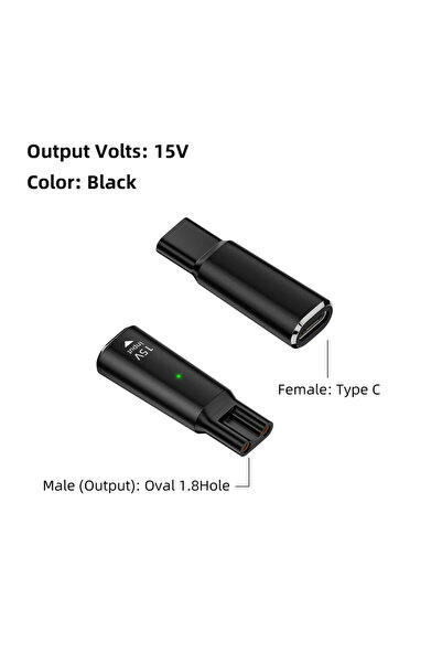 Choice6 15V-Oval-Black USB​ Type C PD to DC 4.3V 5V 8V 15V Power Adapter Conv...