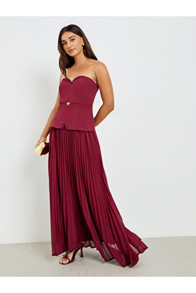 Styli Bandeau Pleated A-Line Maxi Dress