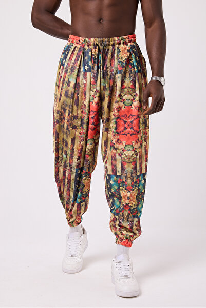 Superbluemexico Unisex Street Style Printed Wrinkled Sports Baggy Trousers