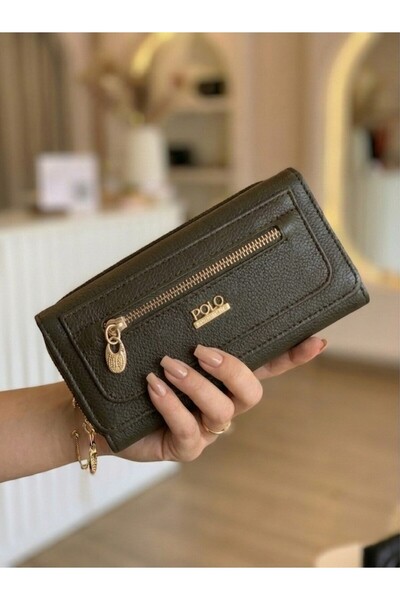 PurpleART Women's Khaki Polo Embroidered Magnet Cover Large Horizontal Wallet...