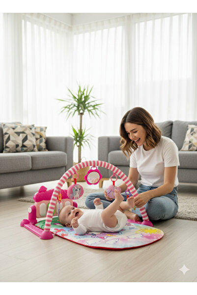 BebeMango Unicorn Piyanolu Bebek Oyun Halısı Hayvan Figürlü Işıklı ve Müzikli...