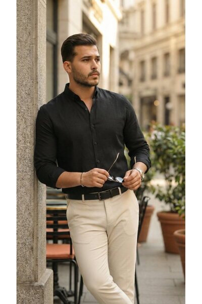 JANES Men's Long Sleeve Casual Linen Shirt