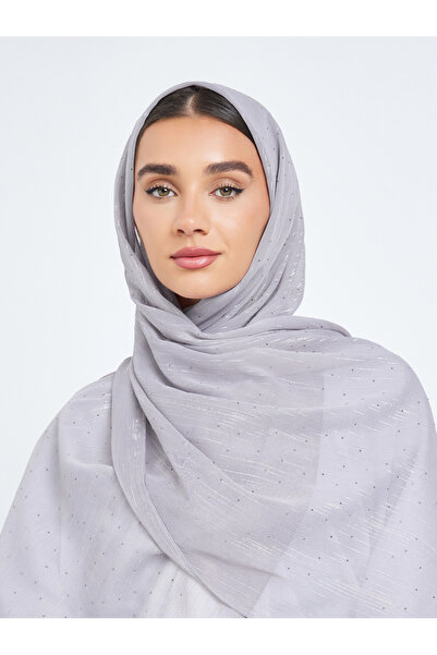 Amirah By Styli Grey Embellished Textured Hijab