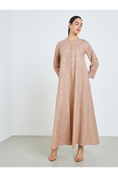 Amirah By Styli Women Pink Floral Jacquard A-Line Jalabiya