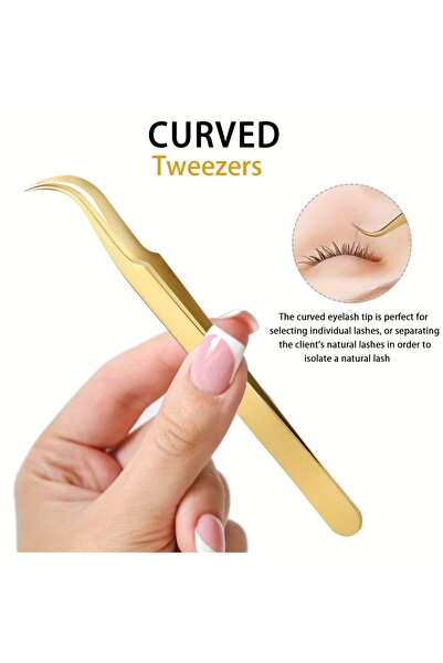 Choice10 ملقط رموش ذهبي 01، مصنوع من الفولاذ المقاوم للصدأ، مشبك ثلاثي الأبعا...