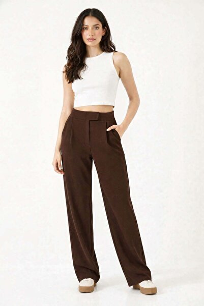 GİYSA Women's Lycra Velcro Closure Palazzo Trousers Brown - 5920-5146