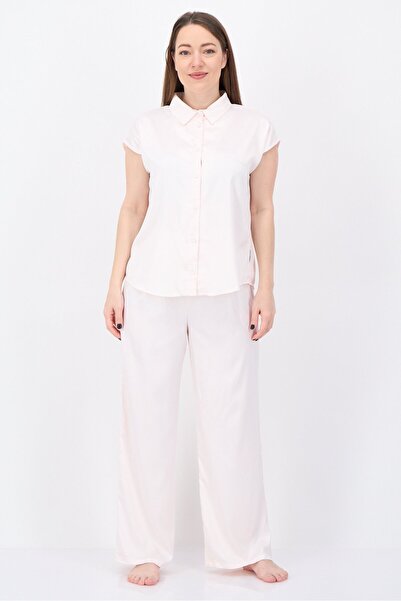 Nine West Women 2 Pcs Solid Cap Sleeve Satin Pyjama Set, Pink