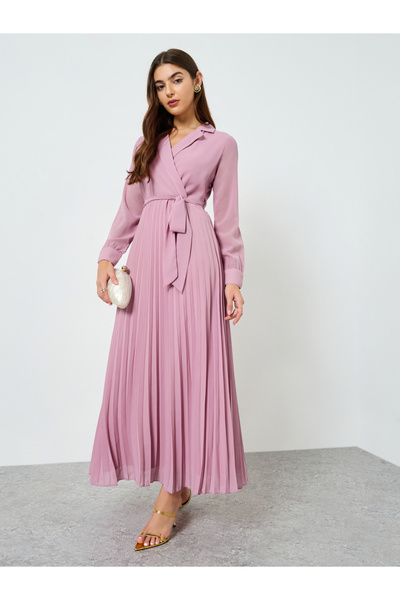 Styli Women Pink Pleated Maxi Dress