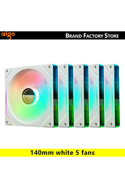 choice2 مروحة Aigo AS14 مقاس 140 مم، إضاءة RGB بيضاء كما هو موضح، 5 مراوح، مر...