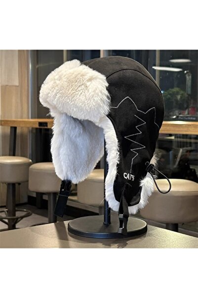 Choice قبعة شتوية سوداء مبطن بصوف الفليس، مقاومة مقاوم للرياح والأذنين مقاوم ...