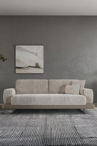 Modalife Hermos Kanepe, Üçlü Koltuk, Salon Oturma Odası Üçlü Kanepe, - Krem