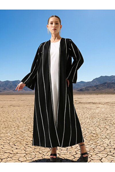 Ishin By Styli Black Crinkled Cotton Relaxed Abaya with Hijab