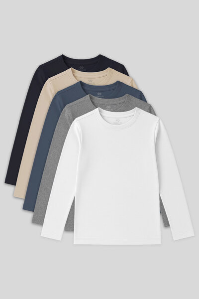 TOMMY LIFE تي شيرت ستاندرد فيت بيسك برقبة دائرية للأطفال من الجنسين - عبوة من...