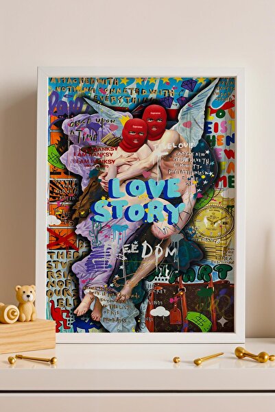 Saturn Love Story Framed Painting Freedom Romantic Street Art