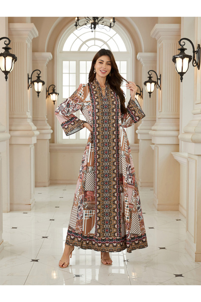Take Two By Styli Women Printed V-Neck A-Line Jalabiya