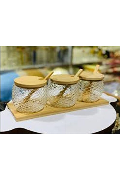 Generic Glass Sugar Set with Wooden Lid