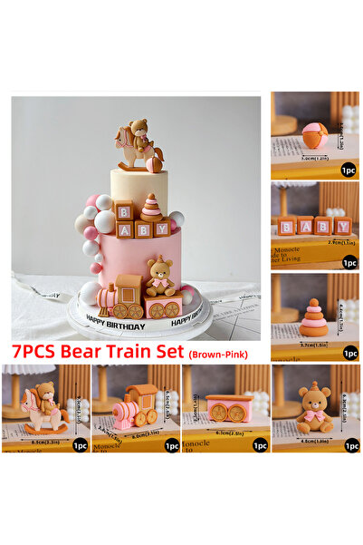 Choice25 7 قطع من زينة كعكة القطار الأزرق، دب، عربة كعكة، بالون مائي، برج قوس...