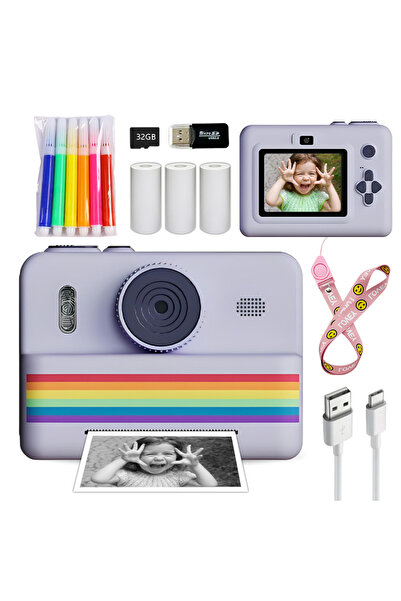 Choice4 كاميرا رقمية للأطفال بألوان قوس قزح أرجوانية مع طابعة صغيرة للطباعة ا...
