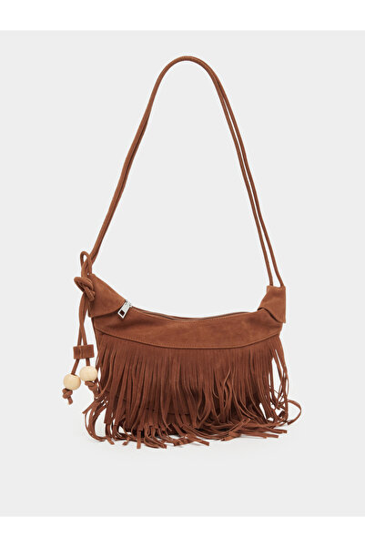 Styli Brown Suede Fringed Shoulder Bag