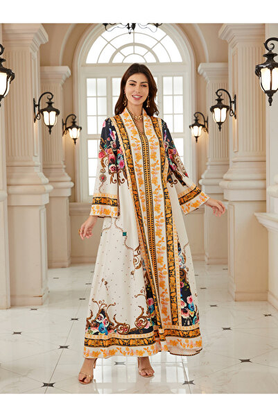 Take Two By Styli Women Printed V-Neck A-Line Jalabiya