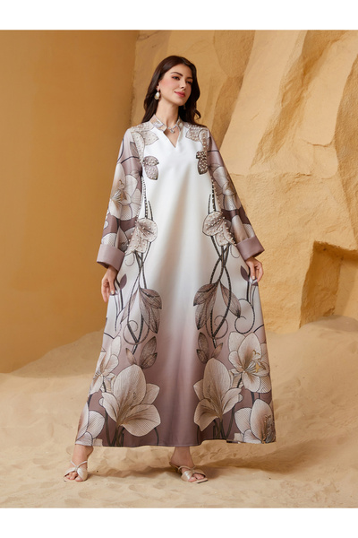 Take Two By Styli Women Floral Print Embellished A-Line Jalabiya