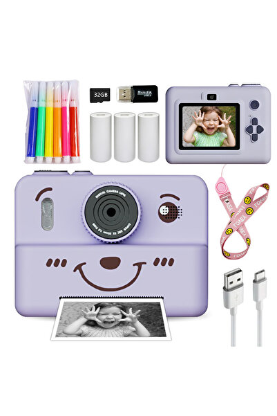Choice5 كاميرا رقمية للأطفال من بير بيربل مع طابعة صغيرة للطباعة الفورية، فيد...