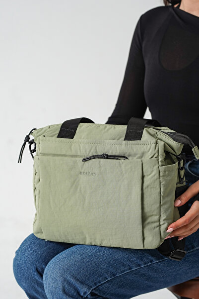 Solo Bag حقيبة يد وكتف نسائية متعددة الأقسام مقاومة للماء باللون الكاكي المجع...