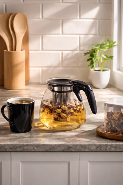 Porsima 5415 Heat Resistant 900 ml Glass Teapot with Strainer Tea-Herbal Tea ...