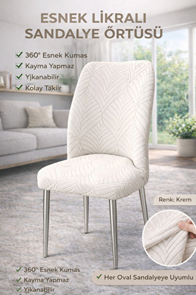 Faiend Yıkanabilir Streç Lastikli Likralı Oval Sandalye Kılıfı - Yuvarlak San...