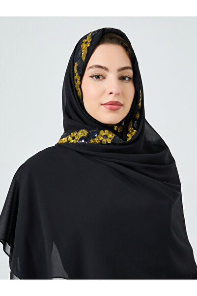Amirah By Styli Embroidered Black Chiffon Hijab
