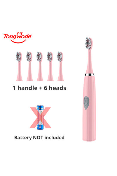 Choice5 فرشاة أسنان كهربائية وردية اللون من تونغوودي بستة رؤوس، شعيرات ناعمة،...