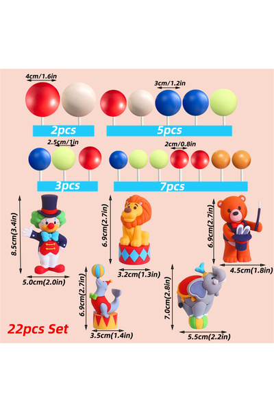 Choice1 مجموعة من 22 قطعة لتزيين الكيك بطابع السيرك، تتضمن مهرجًا، وأسدًا بهل...