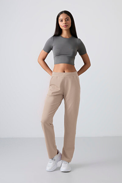 TOMMY LIFE Dark Beige High Waist Pocketed Comfortable Classic Leg Women's Swe...