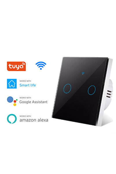 Choice1 مفتاح إضاءة ذكي ثنائي الفتحات أسود اللون يعمل بتقنية الواي فاي، بدون ...