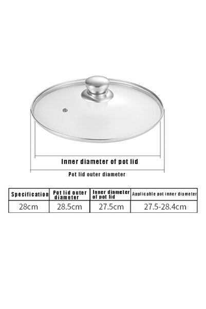 Choice7 غطاء قدر زجاجي مقوى بقطر 28 سم، غطاء مقلاة بحافة من الفولاذ المقاوم ل...