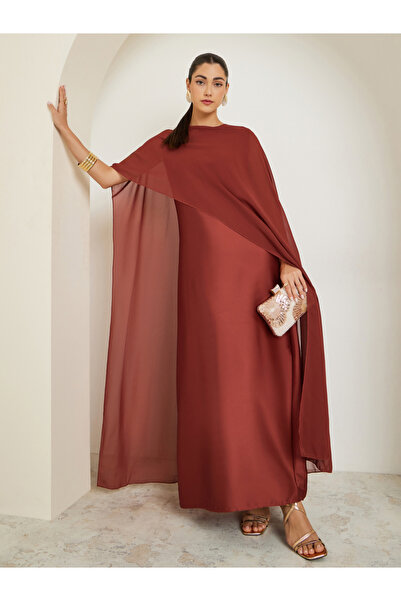 Styli Rust Cape Sleeve A-Line Maxi Dress