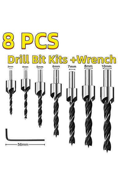Choice4 8PCS Set 3mm-10mm HSS Countersunk Drill Bit Set Reamer Woodworking Ch...