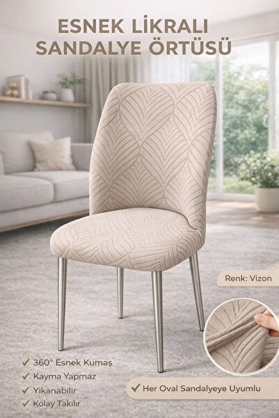 Faiend Yıkanabilir Streç Lastikli Likralı Oval Sandalye Kılıfı - Yuvarlak San...