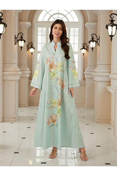 Take Two By Styli Women Textured Floral Printed Collared Jalabiya