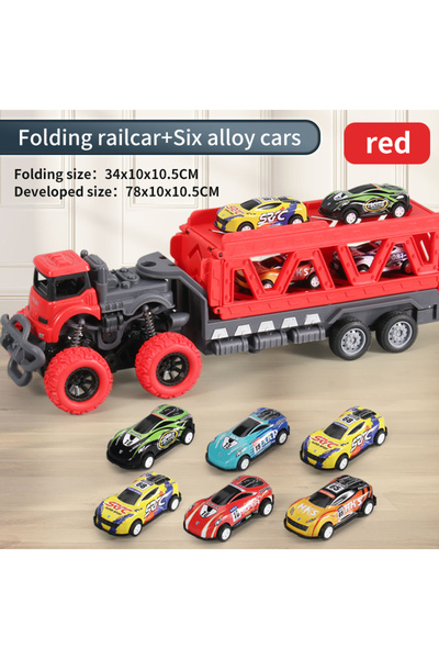 choice2 عربة حاويات حمراء قابلة للتشكيل، عربة سكة حديد قابلة للطي، ألعاب شاحن...
