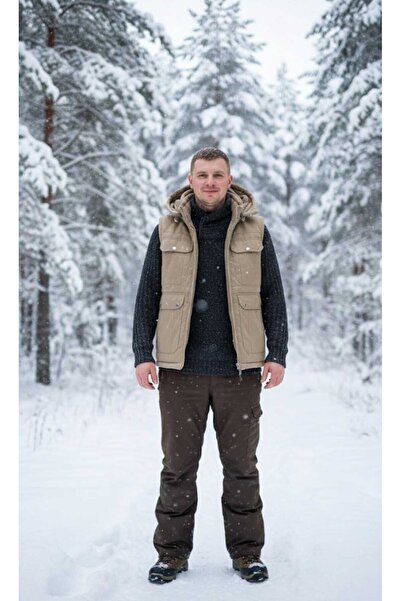 HAMİTOGULLARI سترة بقلنسوة باللون البيج الداكن مع جيوب وجيوب جانبية