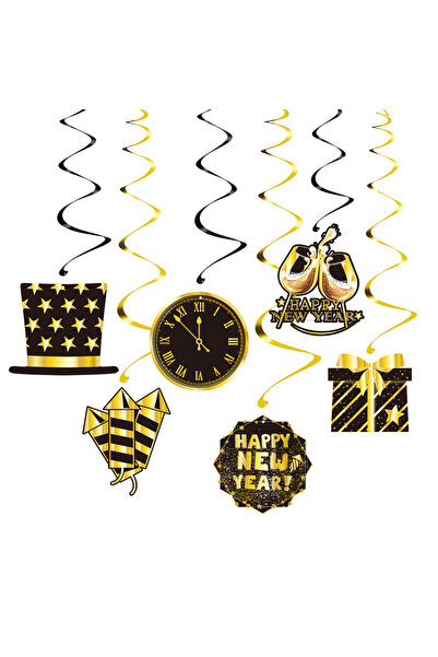 Choice1 Hanging 1set 2026 Happy New Year Banners Glitter Black Gold Paper Ban...