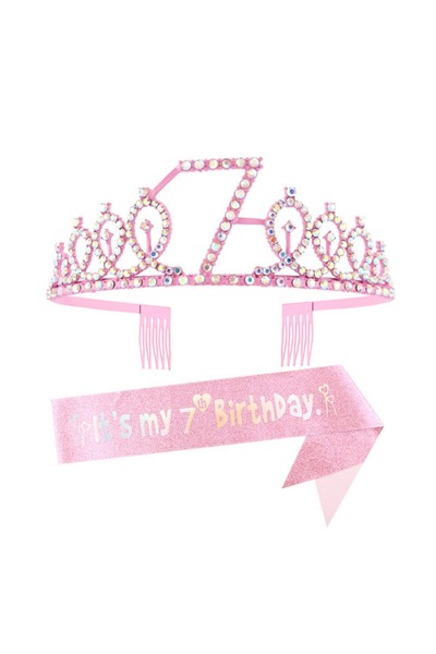 Choice18 7 It's My 3 6 7 8 9 10 Birthday Sash and Rhinestone Tiara Crown Pink...