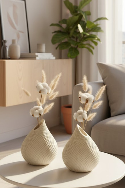 Merely Sare Luvia 2'li Damla Vazo Seti - 13 cm Dekoratif Modern Obje Seti