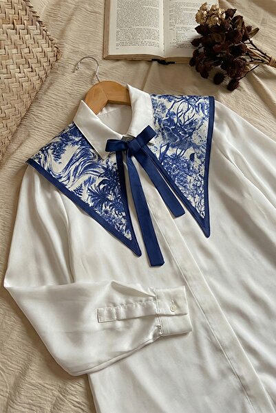 InStyle Patterned Saks Blue Satin Collar