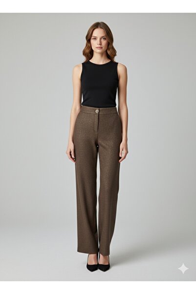 Moda İlgi MODAİLGİ Simli Kumaş Bol Paça Pantolon 40099