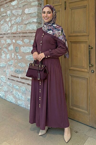 InStyle Double Gold Button Plum Dress