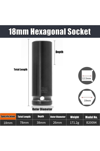 Choice3 مفتاح ربط عميق التأثير مقاس 18 مم (1/2 بوصة) من سكيت درايف، مفتاح ربط...