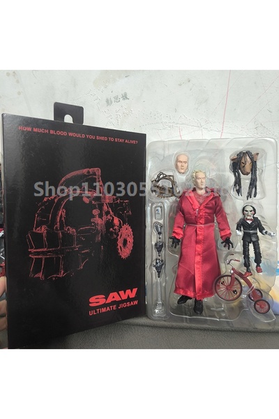 Choice3 مجسم لعبة Neca Toys أحمر مع صندوق، مجسم Saw Jigsaw ذو رداء أحمر، مجسم...